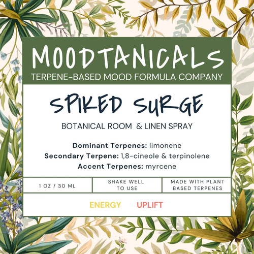 Moodtanicals Spiked Surge Botanicals Room & Linen Spray Label